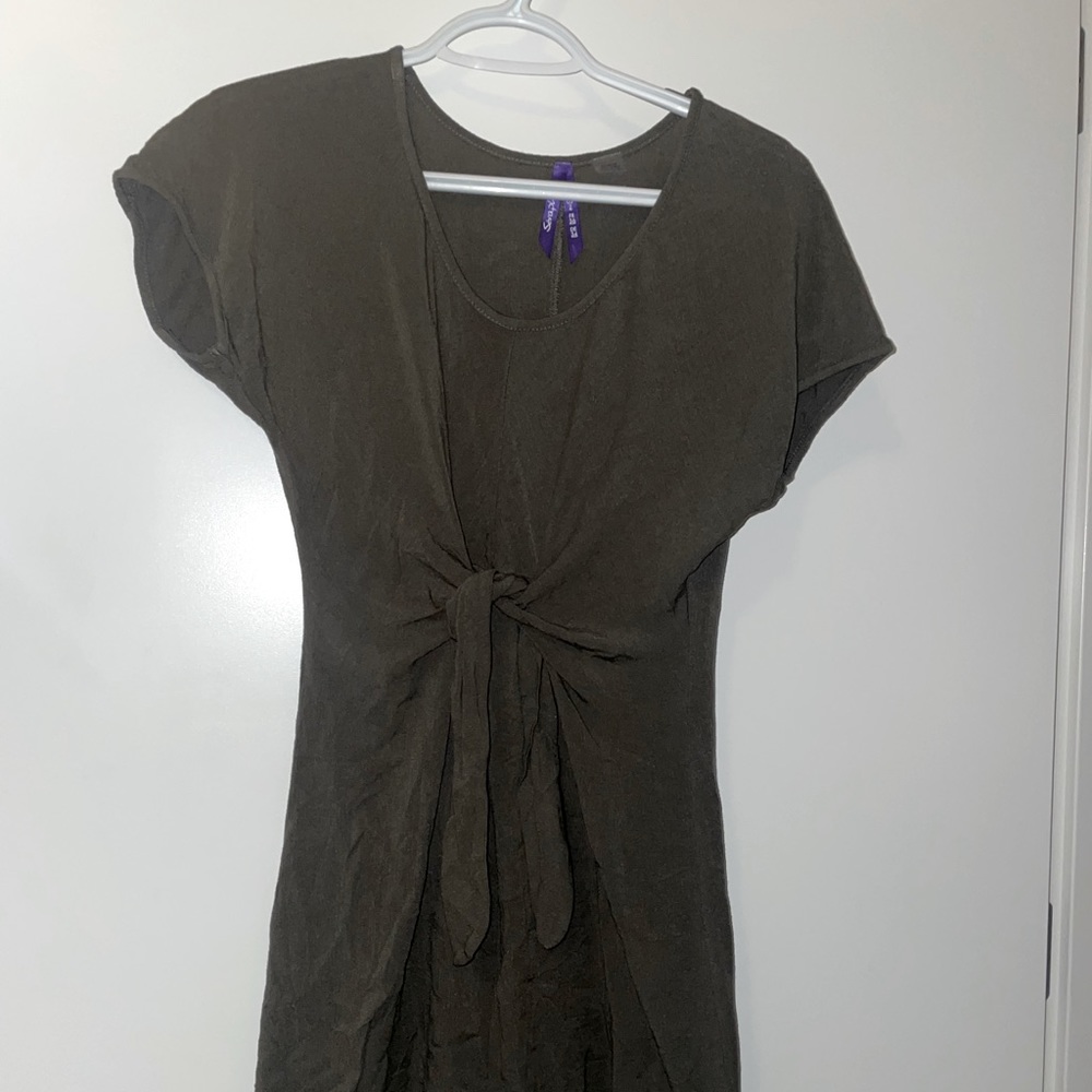 small, green tie front dress